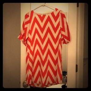 Chevron white and pink dress